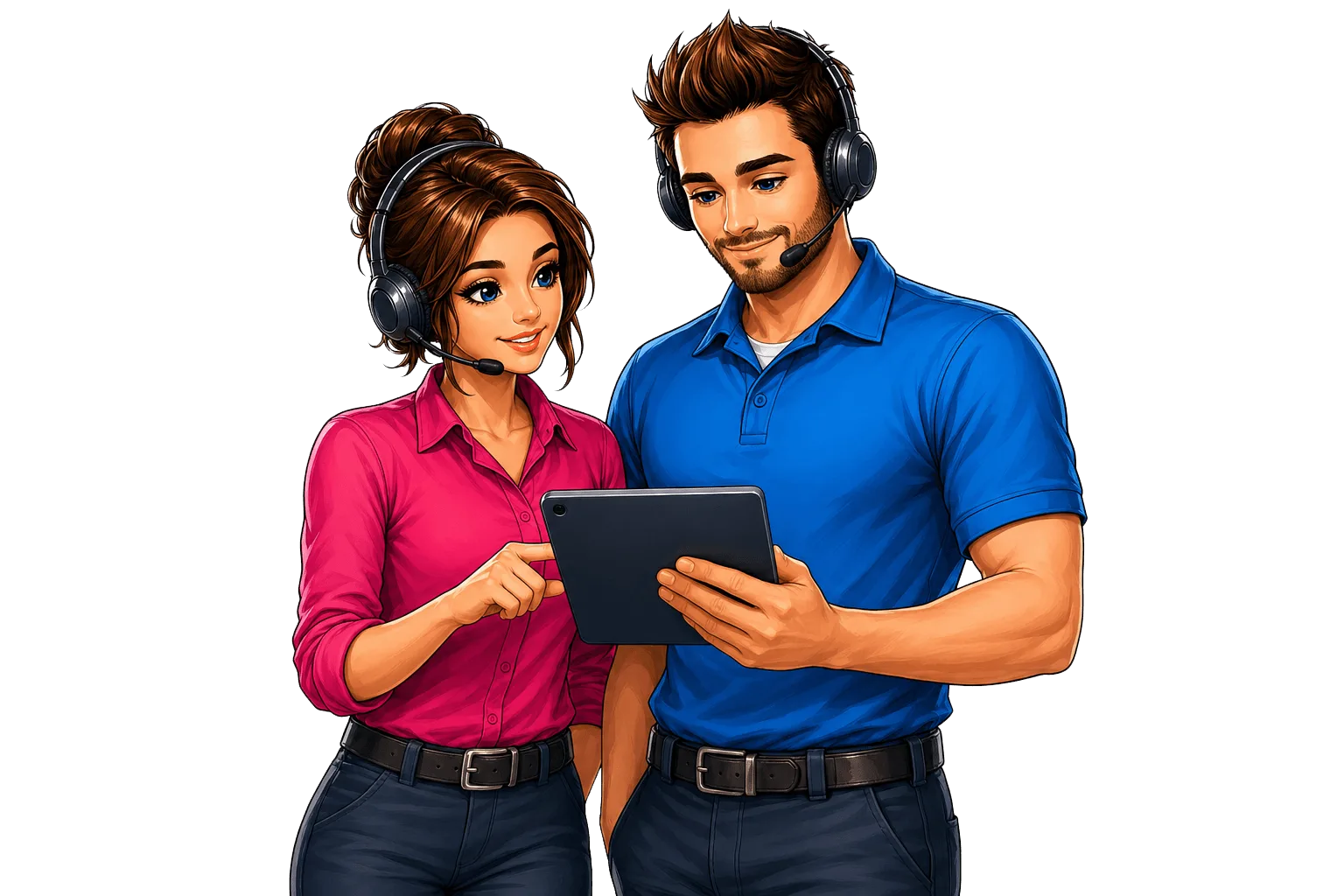Illustrated HVAC dispatch professionals representing trained certification candidates